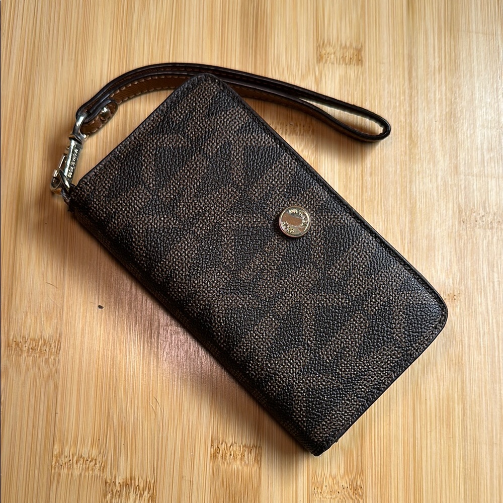 Brown Michael Kors Logo Wristlet Wallet